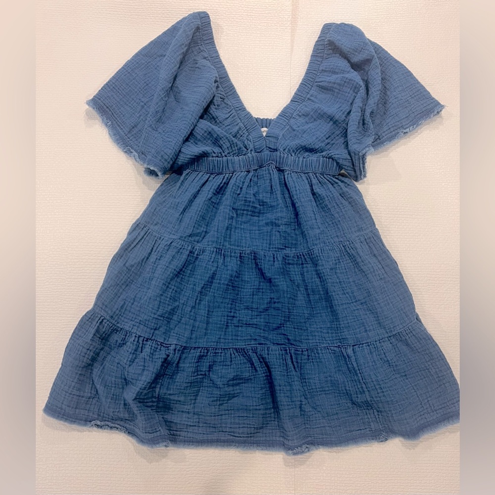 Aerie Gauze V-Neck Blue Dress 
Size XS - Picture 3 of 6